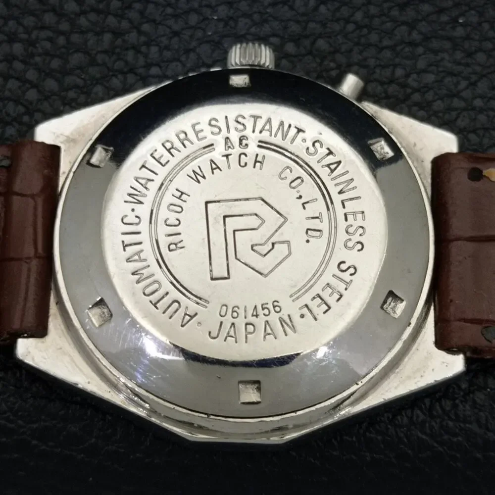 Vintage 1985 Ricoh Automatic Mens Silver Watch W/daydate & Gold accents
